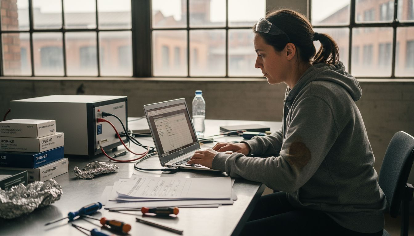 Ein Ingenieur stellt die Parameter an einer Lasermaschine ein.