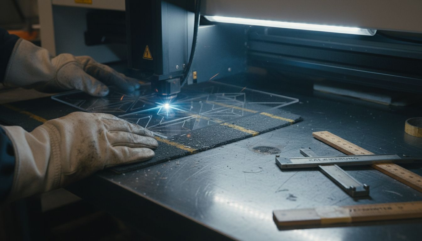 Nahaufnahme beim Laserschneiden von Acryl
