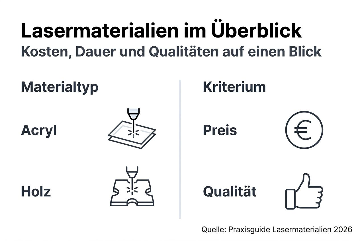 Übersichtsgrafik: Lasermaterialien im Vergleich – Eigenschaften auf einen Blick