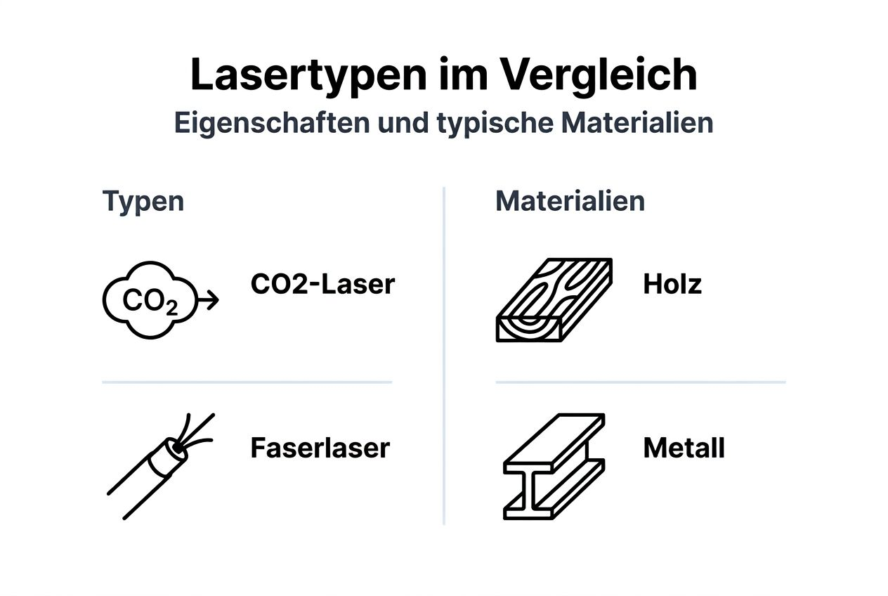 Übersicht: Verschiedene Lasertypen und ihre Einsatzbereiche bei unterschiedlichen Materialien