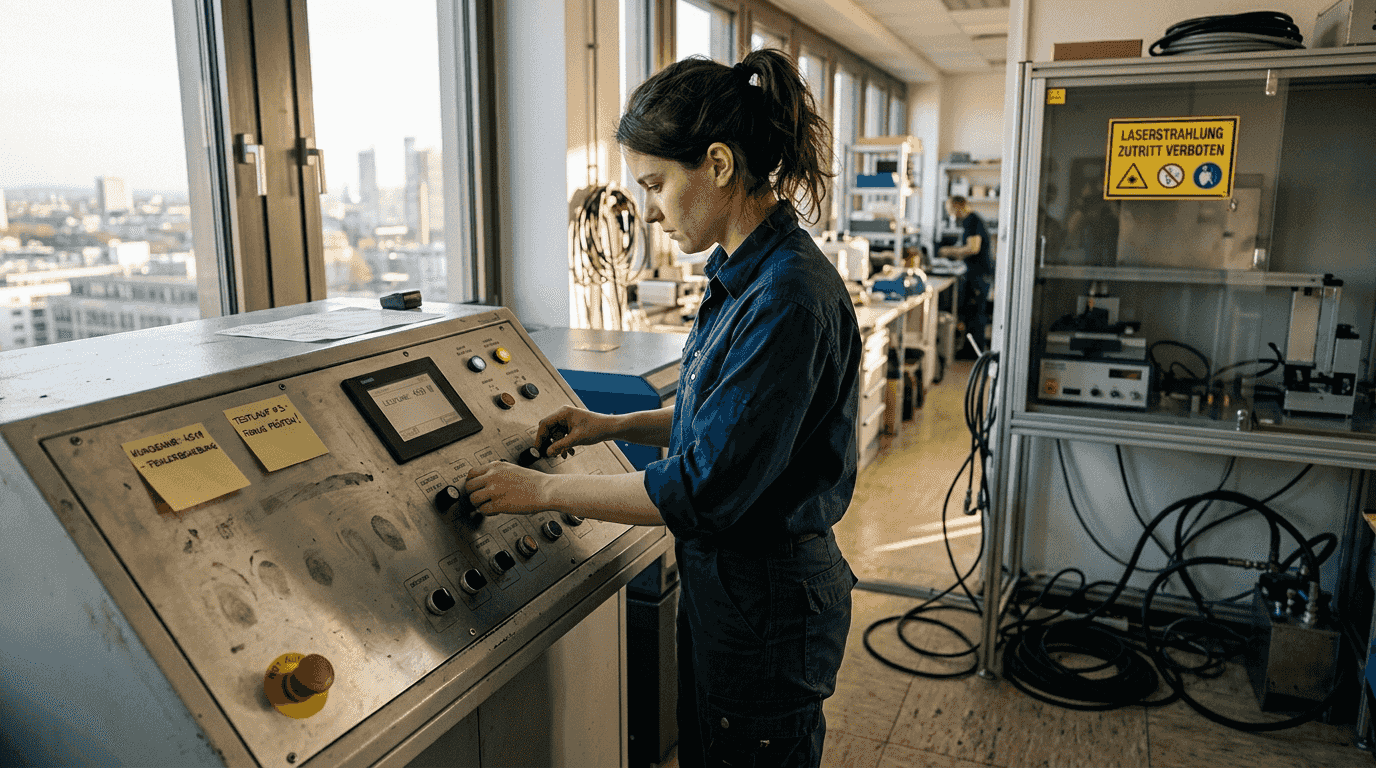 Ein Techniker stellt die Einstellungen am Lasersystem präzise ein, um optimale Ergebnisse zu erzielen.