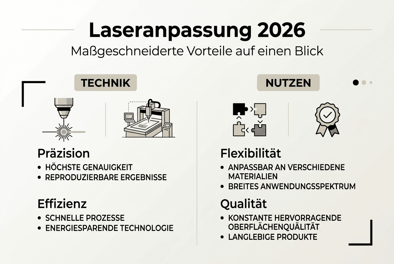 Übersichtsgrafik: Vorteile und Anwendungsbereiche der Lasergestaltung auf einen Blick