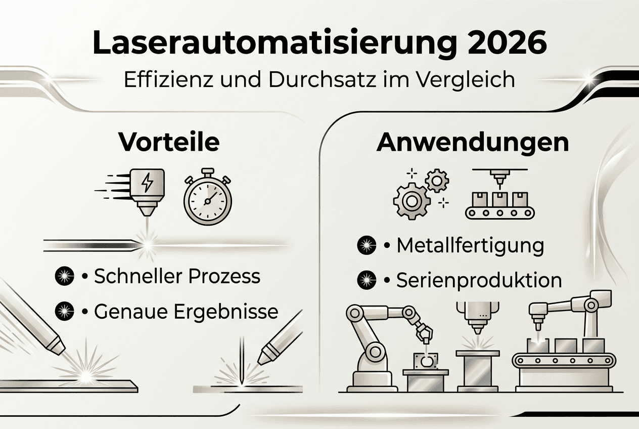 Die Infografik veranschaulicht anschaulich die wichtigsten Vorteile und Einsatzmöglichkeiten der Laserautomatisierung.