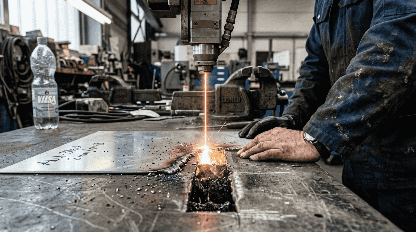 Mit dem Laser lässt sich eine präzise Schnittkante in die Metallplatte bringen.