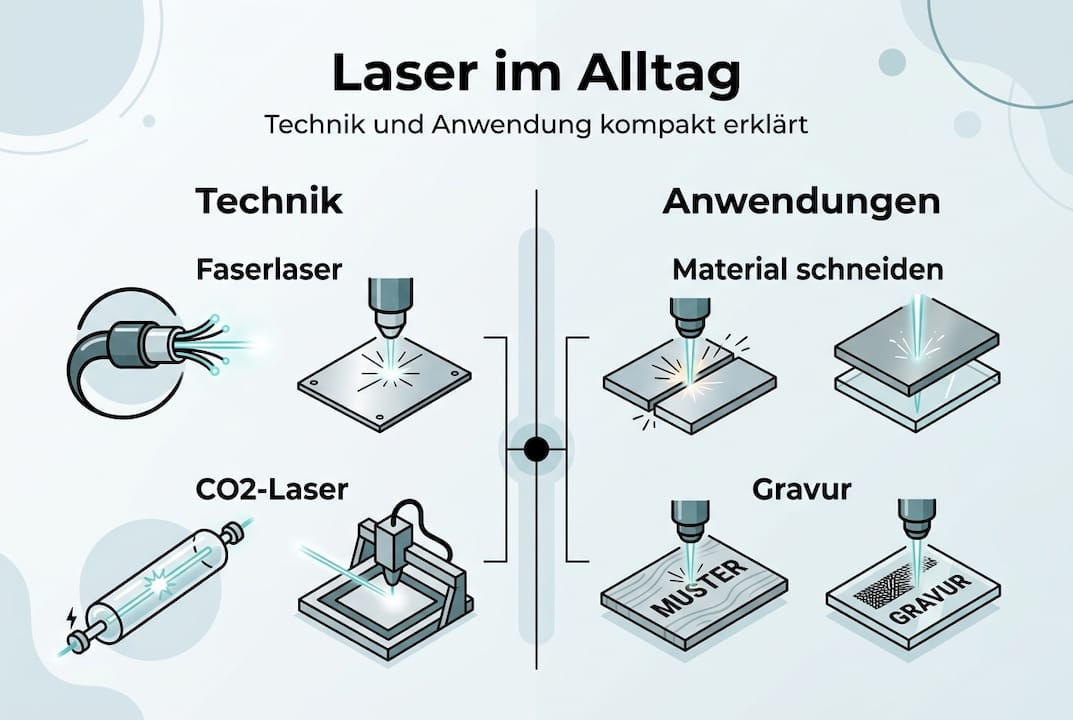 Infografik: Verschiedene Lasertypen und ihre alltäglichen Einsatzmöglichkeiten