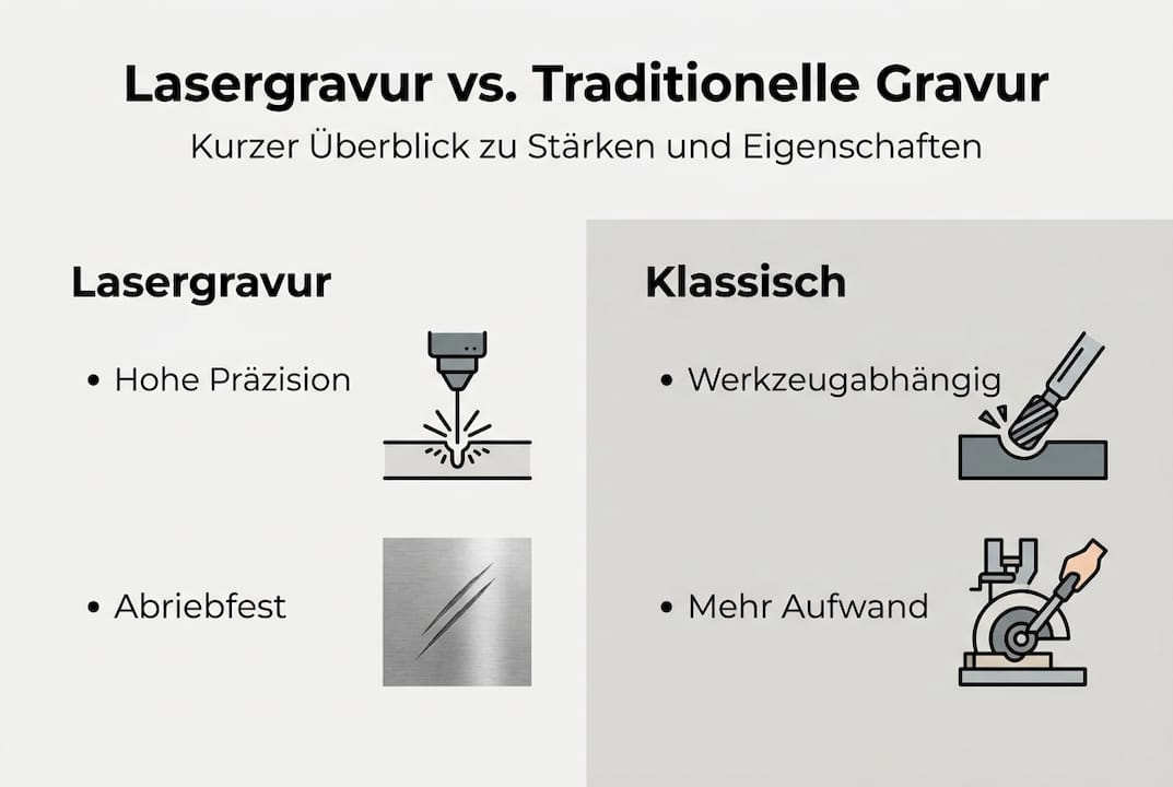 Infografik: Lasergravur versus traditionelle Gravurtechniken – ein Überblick im Direktvergleich