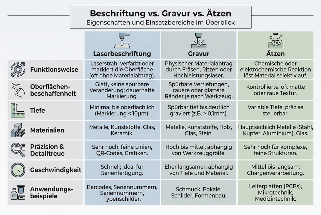 Übersicht: Verfahren und Eigenschaften der Laserbeschriftung – anschaulich dargestellt in einer Infografik
