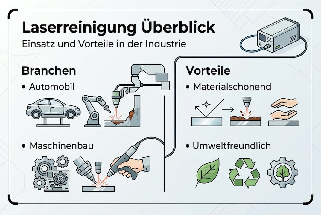 Infografik: Einsatzbereiche und Vorteile der Laserreinigung