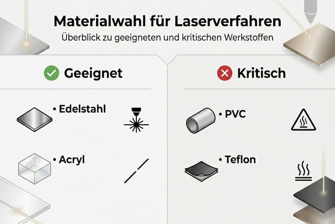 Infografik: Überblick über geeignete Materialien und Laserverfahren