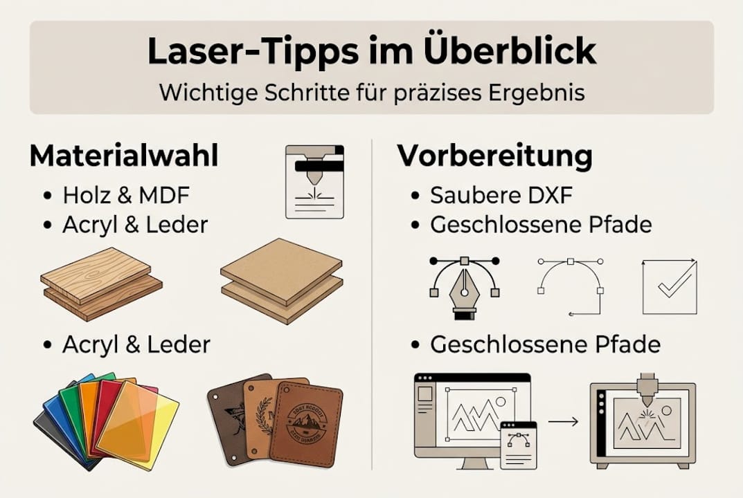 Infografik: Profi-Tipps für exakte Lasergravur und präzisen Zuschnitt