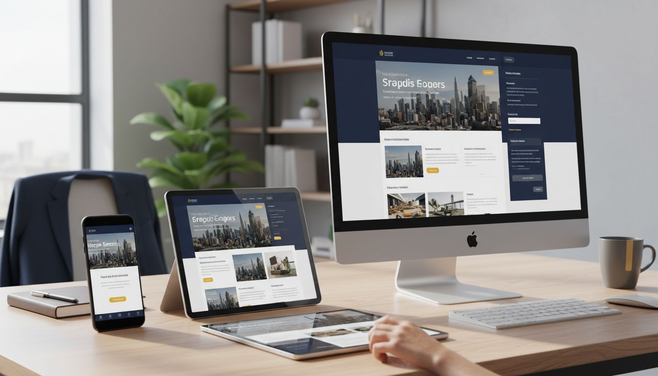 Business website on smartphone, tablet, and desktop