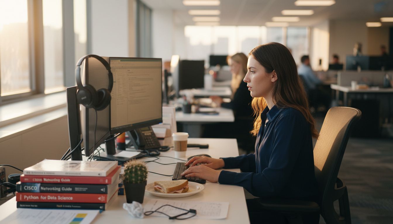 IT manager working at dual monitors