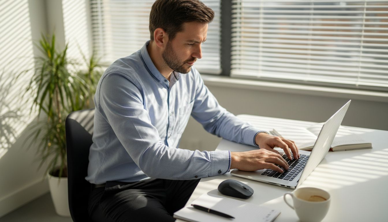 Webshop owner logging in securely at desk