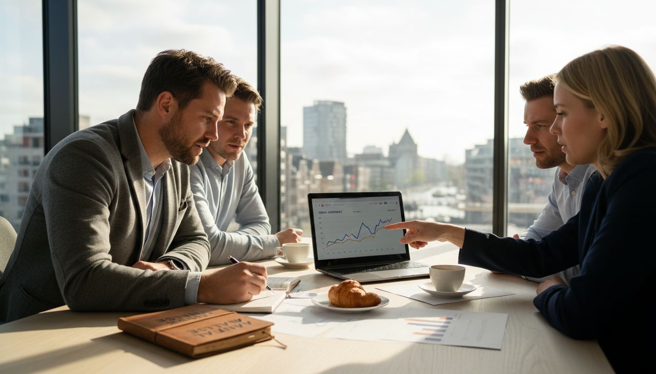 Een team werkt samen op kantoor aan het optimaliseren van de website.
