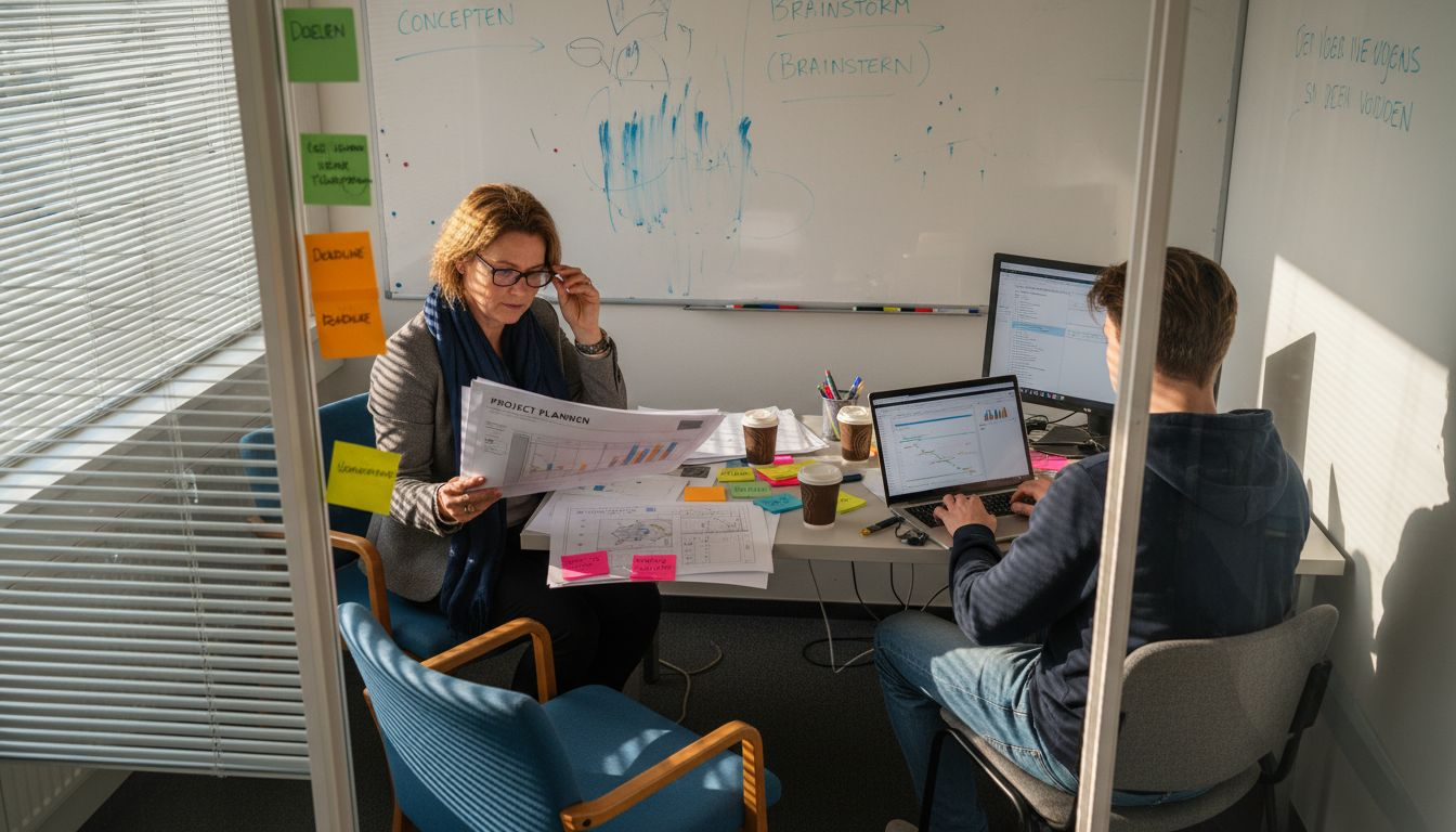 Leidinggevenden die digitale planningen doornemen