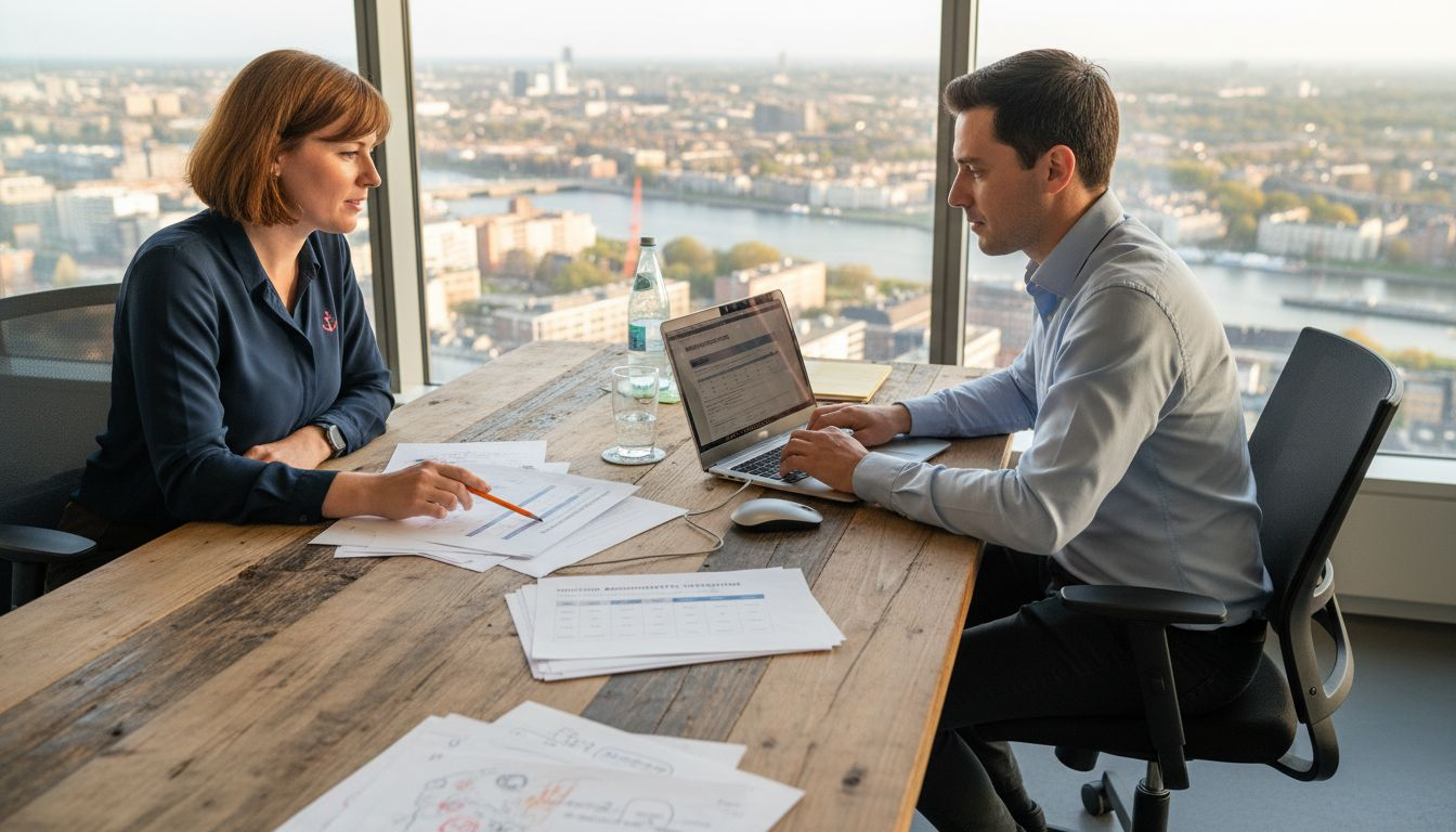 Collega’s overleggen over de beste opties voor webhosting.