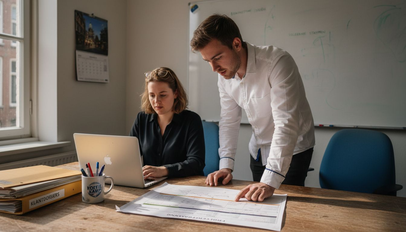 Aan het bureau buigen ondernemers zich samen over hun digitale koers.