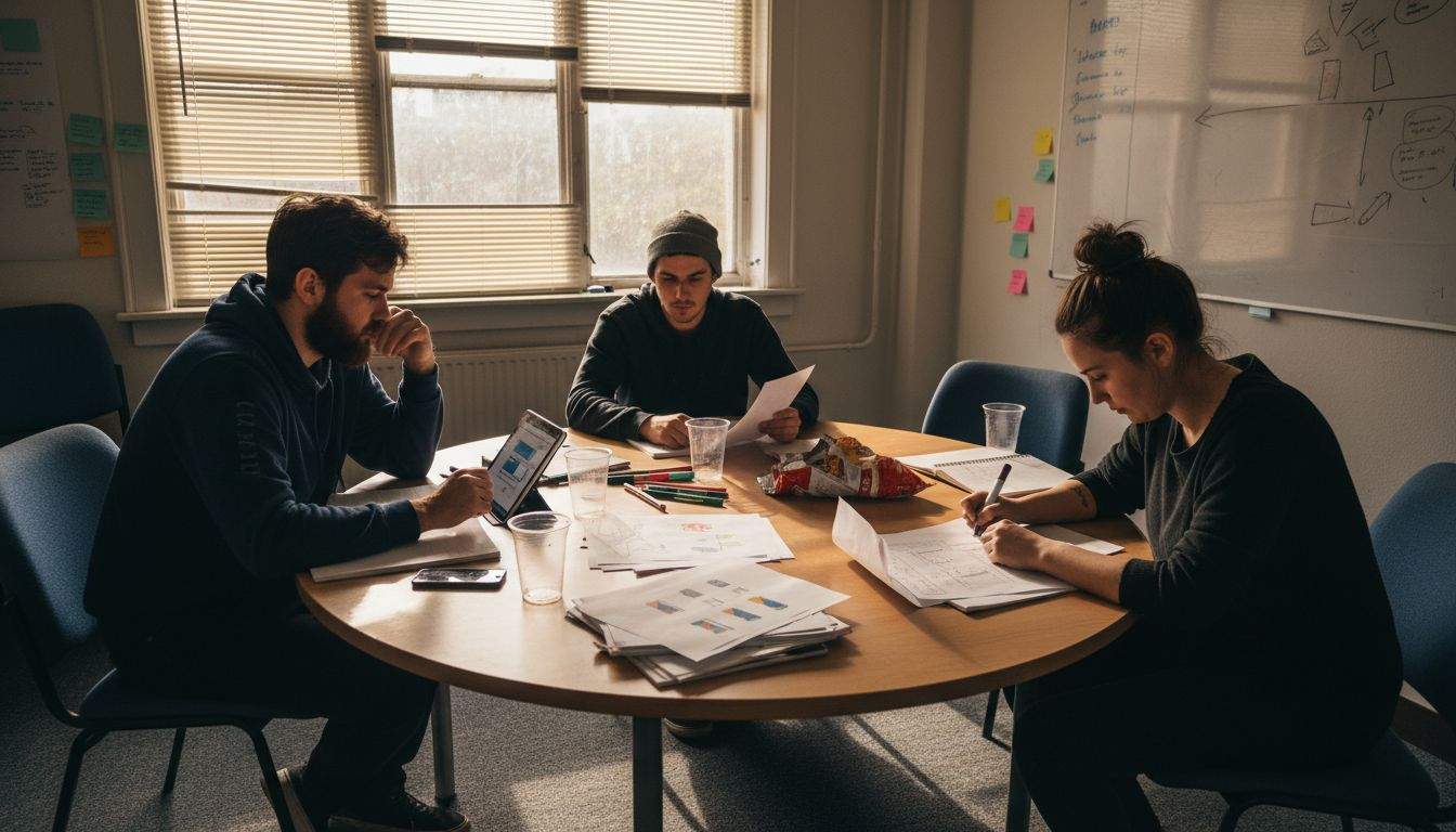 In de vergaderruimte wisselen de ontwerpers creatieve ideeën uit.