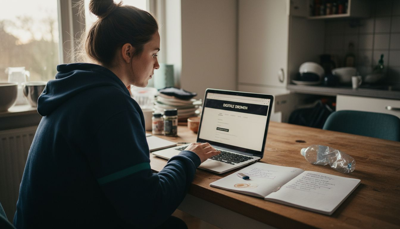 Aan de keukentafel checkt een vrouw hoe snel een website laadt.