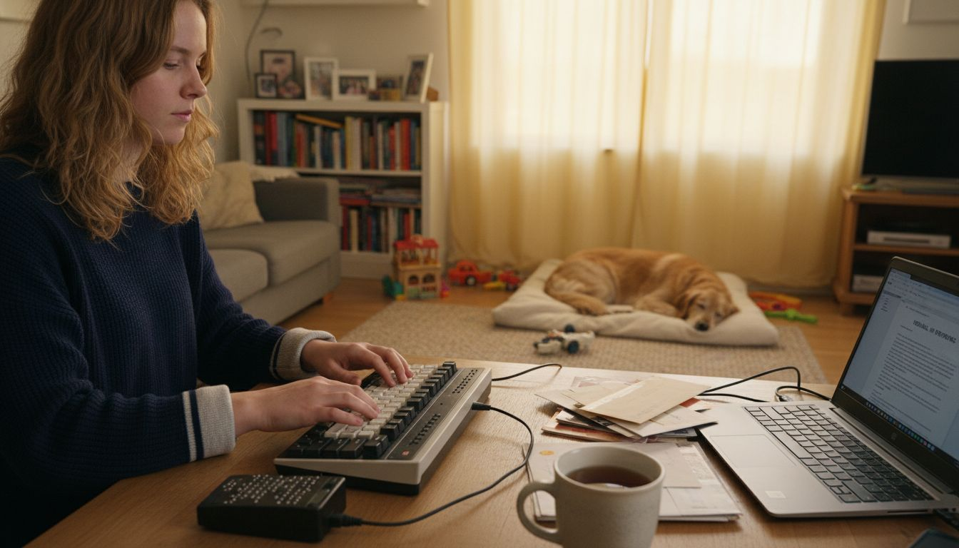 Vrouw maakt gebruik van een hulpmiddel om online in te loggen