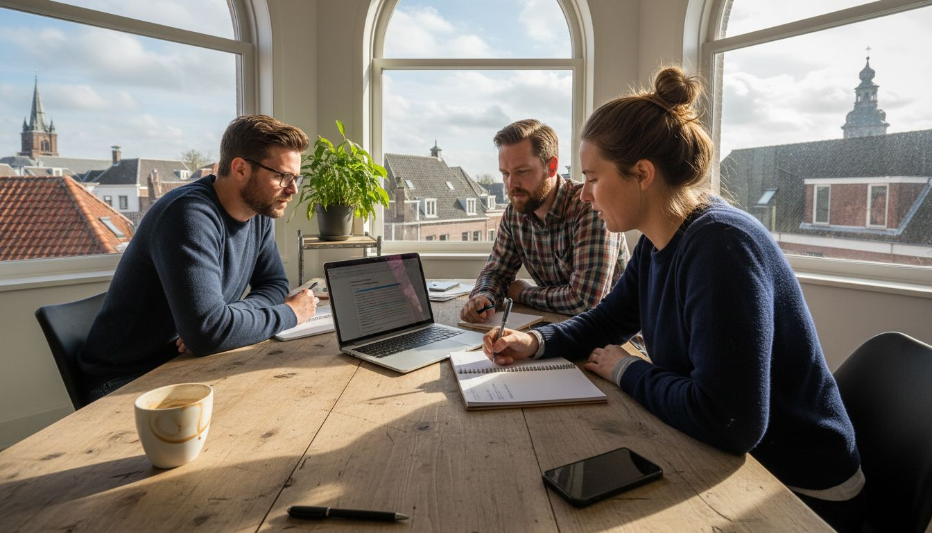 Ondernemers uit het mkb sparren samen aan tafel over maatwerkoplossingen voor hun bedrijf.