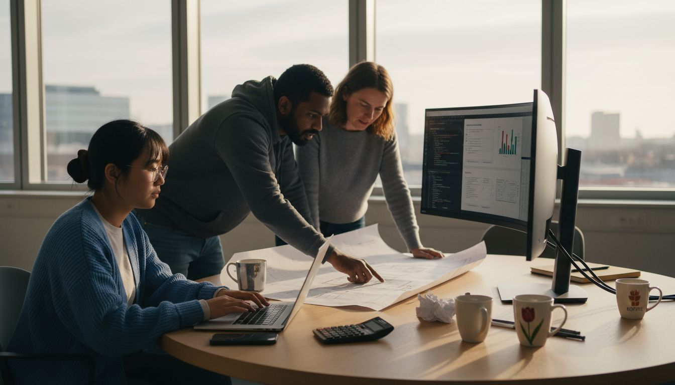 Overleg van het softwareteam over hoe we ons programma energiezuiniger kunnen maken.