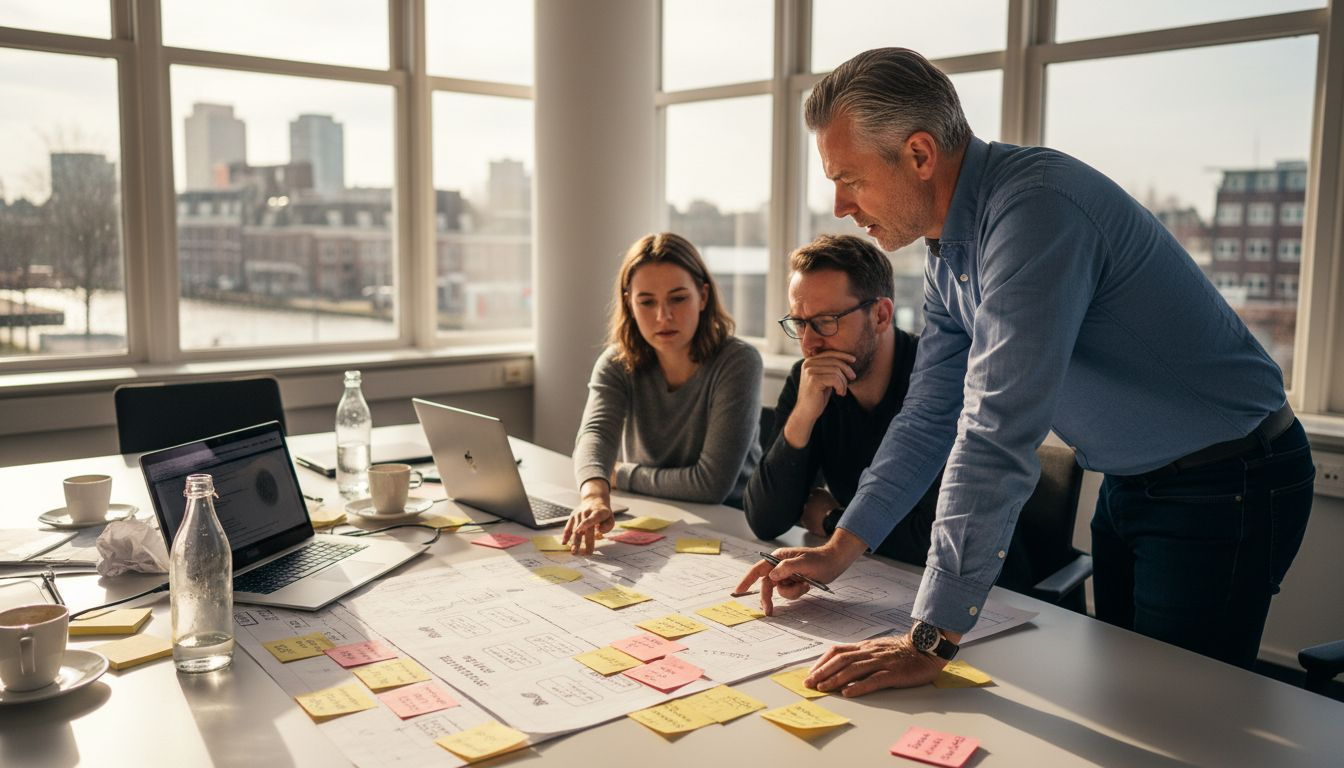 Het IT-team werkt aan het opzetten van een flexibel en toekomstbestendig systeemontwerp.