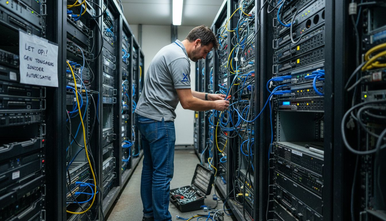 Een technicus breidt de server uit met nieuwe hardware om de capaciteit te vergroten.
