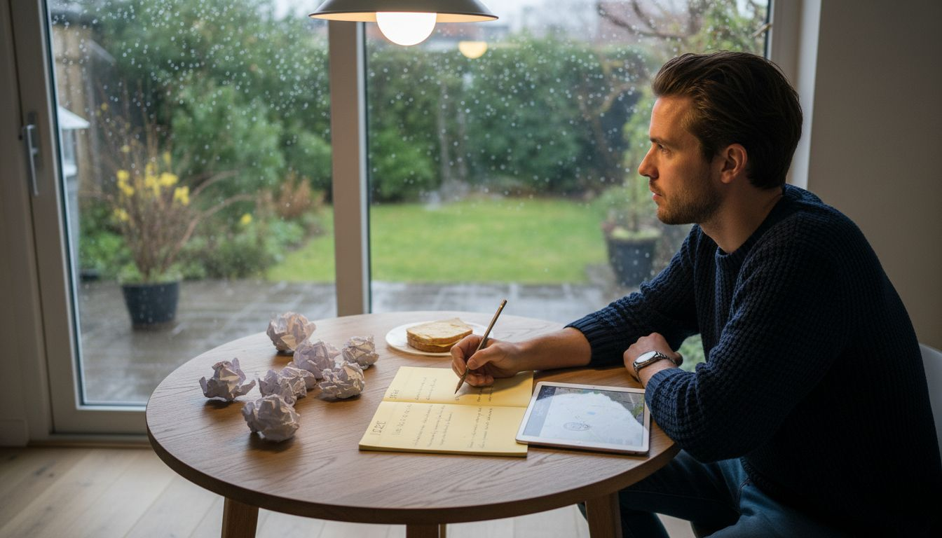 Man verdiept zich aan de keukentafel in de doelgroep voor zijn webshop
