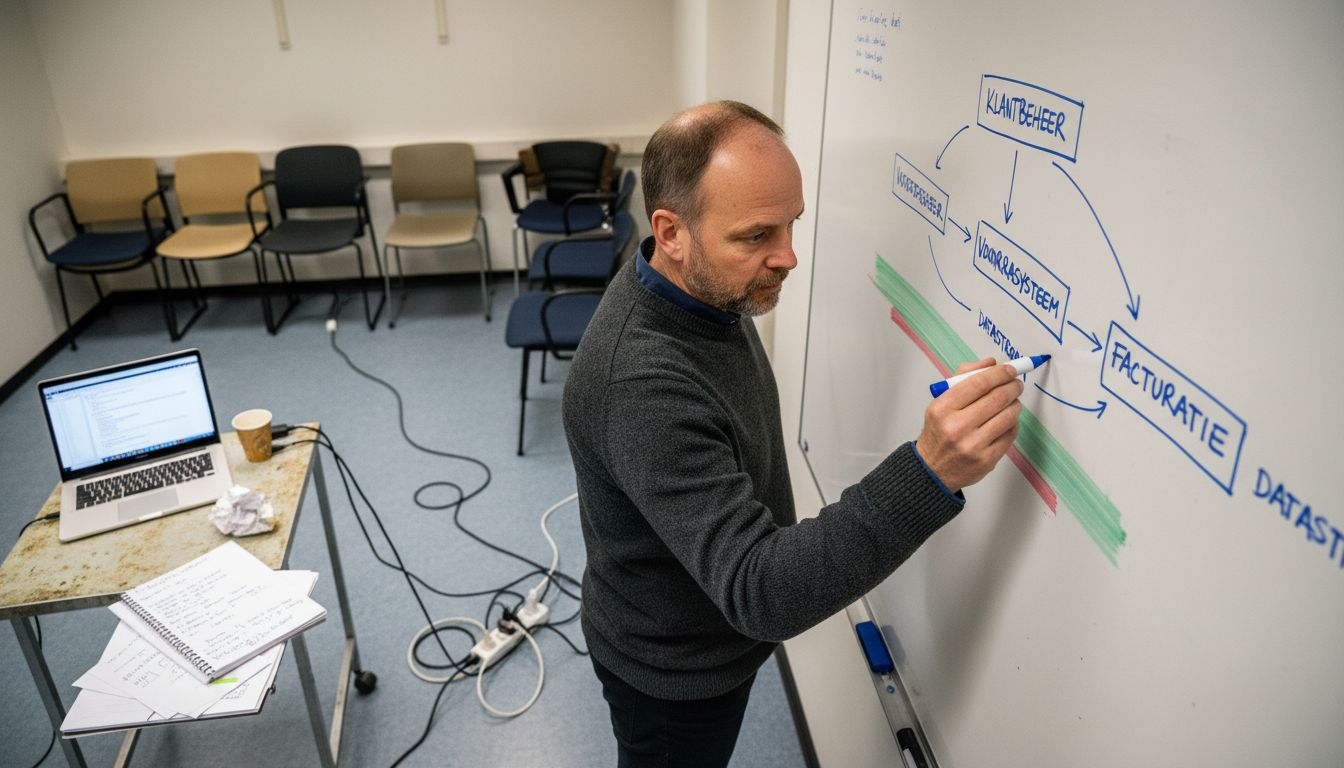 Sessie waarin een consultant de verschillende softwaremodules toelicht