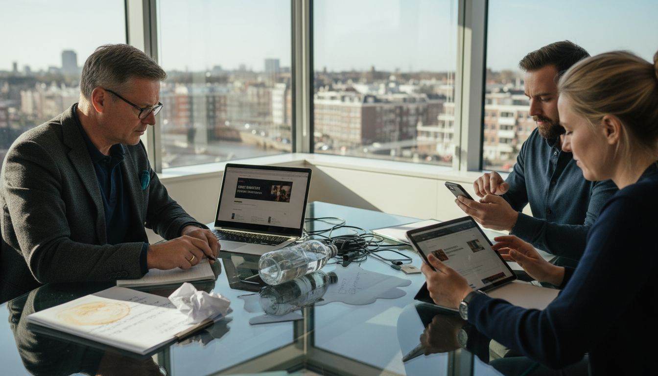 Het team bekijkt samen hoe de website op verschillende apparaten werkt en test of alles goed meeschaalt.