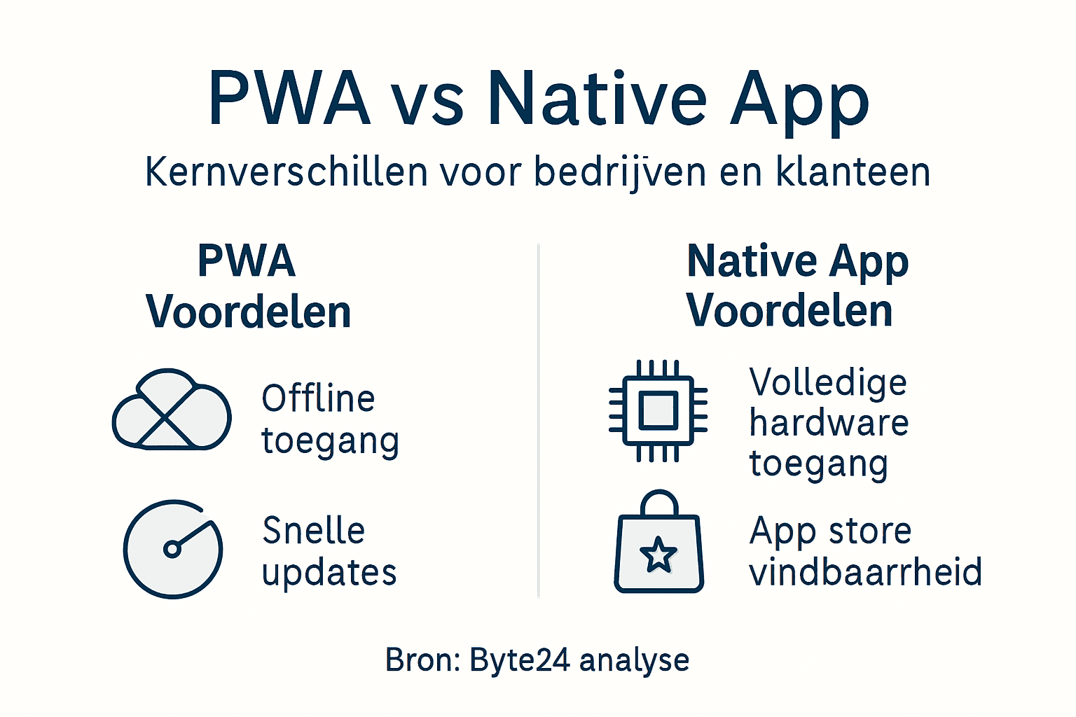 Infographic: het verschil tussen een Progressive Web App en een native app