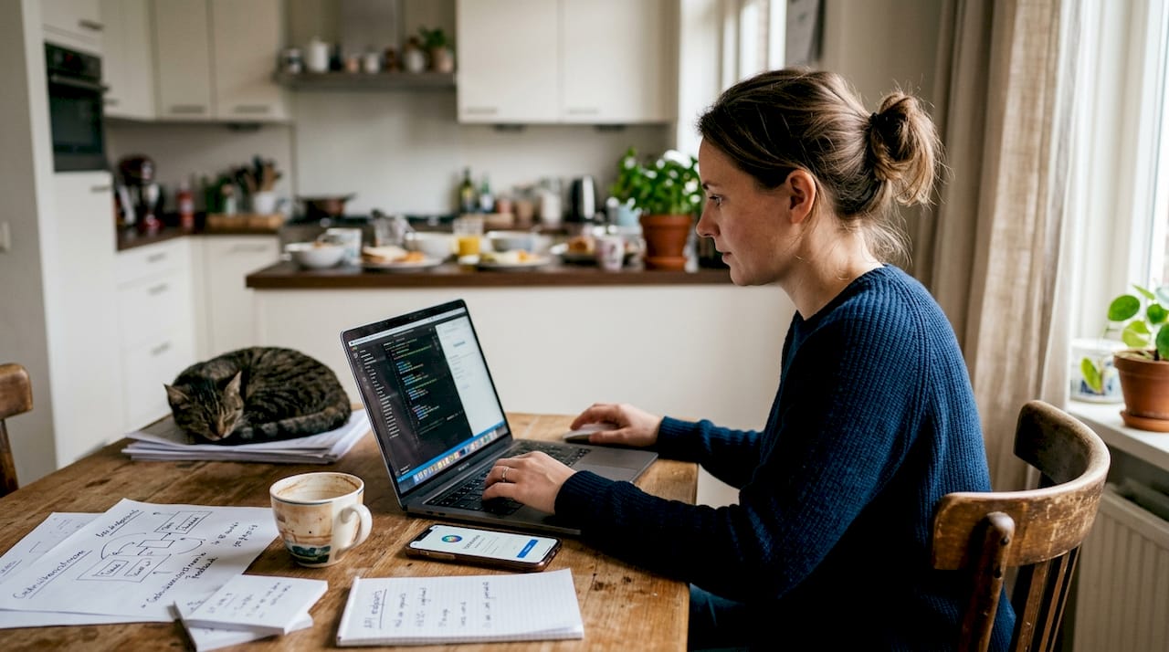 App-ontwikkelaar probeert nieuwe app uit op eigen telefoon thuis