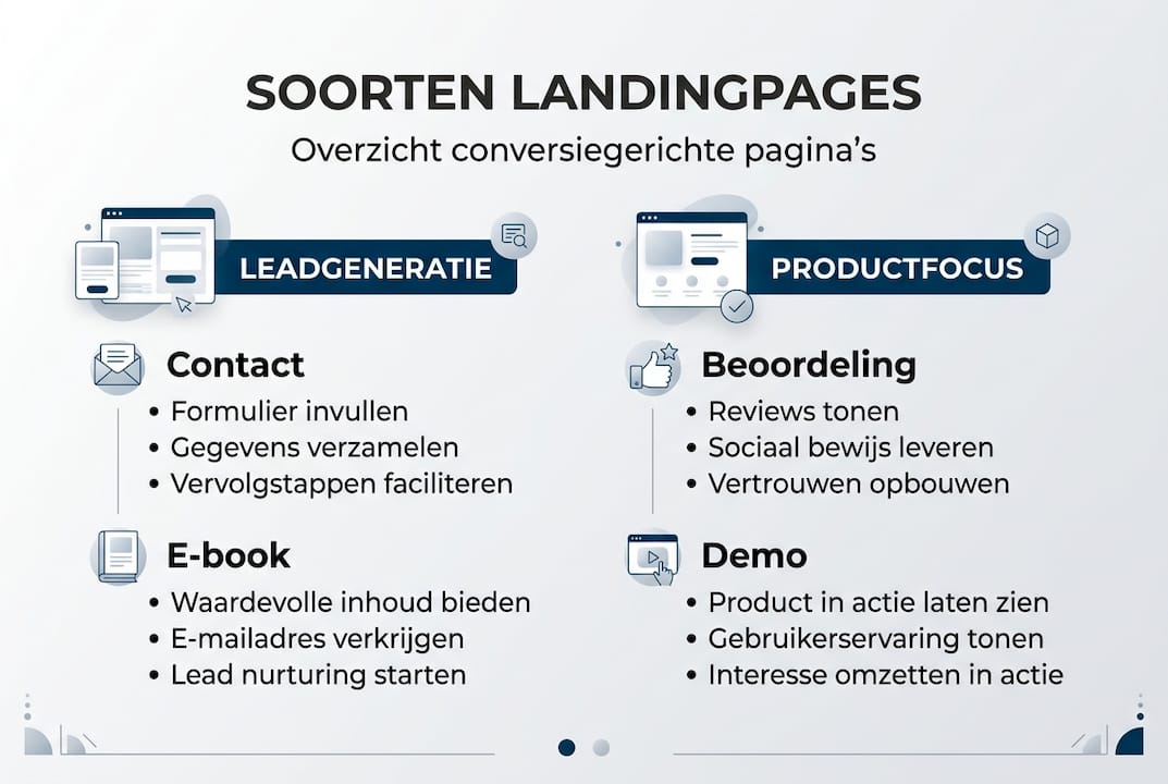Overzichtelijke infographic: de verschillende soorten landingspagina’s op een rij