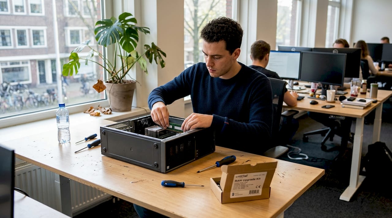 IT-specialist vervangt hardware op kantoor