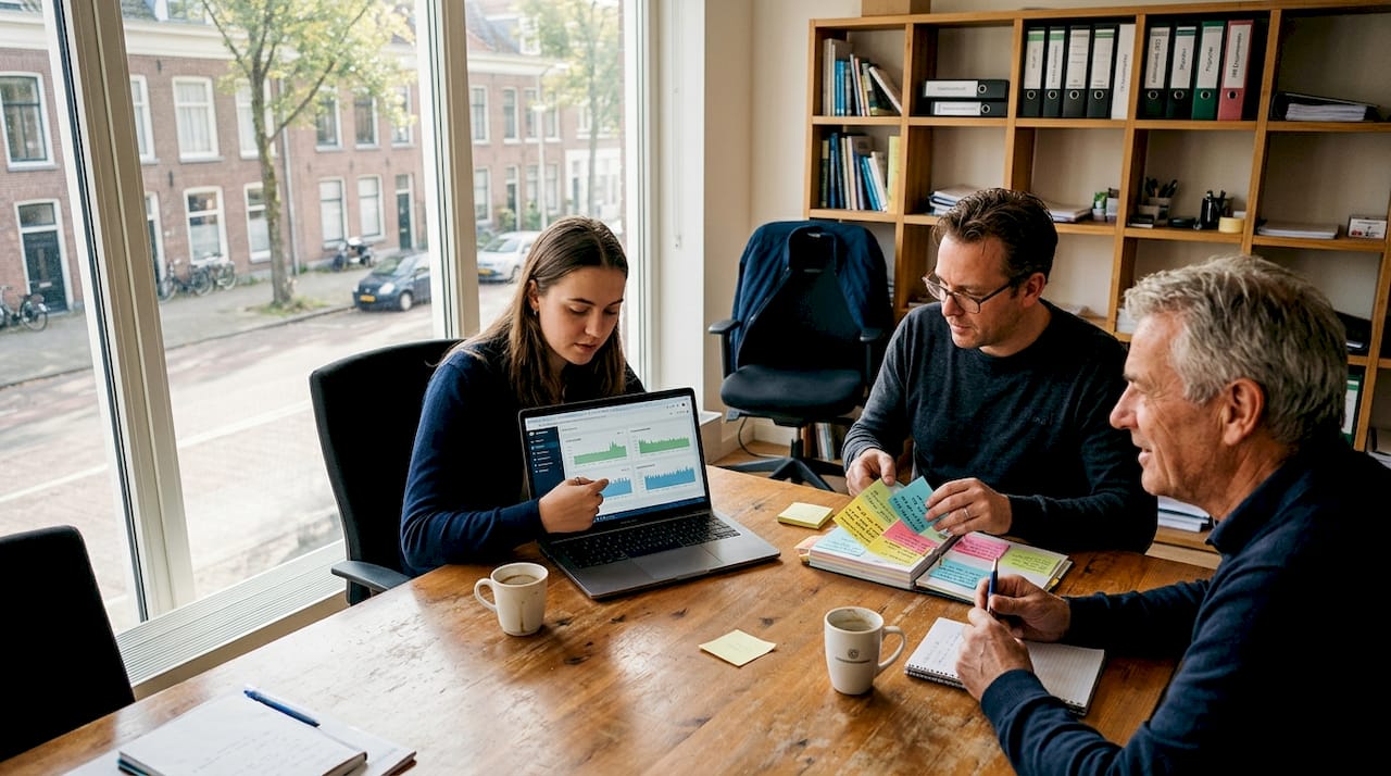 Het MKB-team buigt zich over de mogelijkheden om de webapp op te schalen.