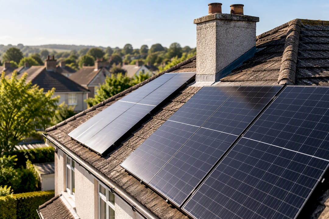 Solar panels arranged on Irish semi-detached roof