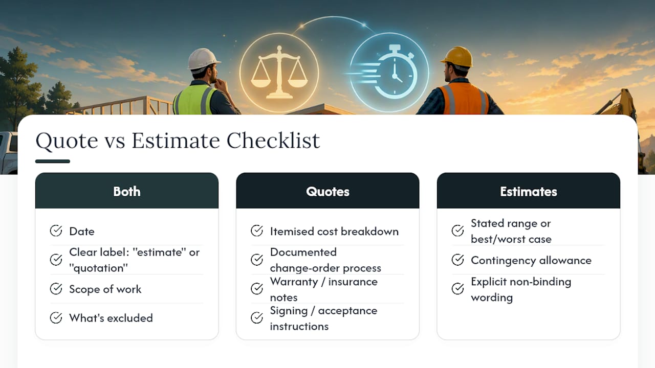 Checklist: what a proper quote or estimate should include — overview diagram