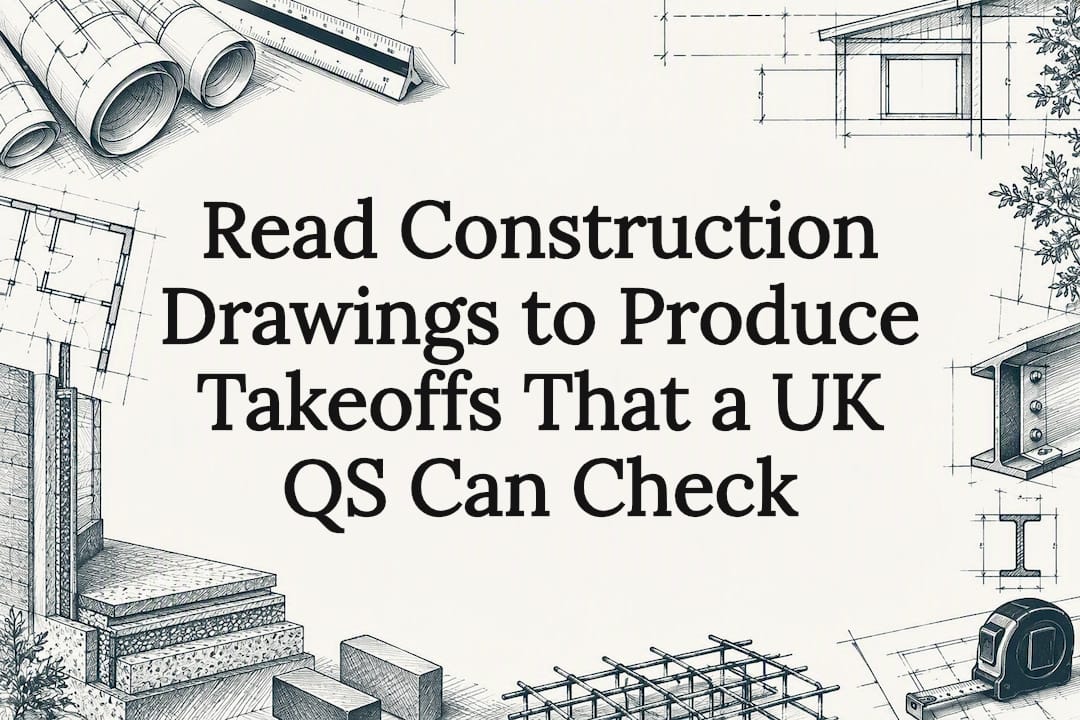 Decorative construction drawing title card illustration