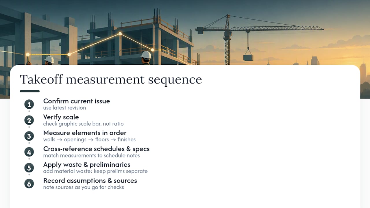 Six-stage construction drawing takeoff process