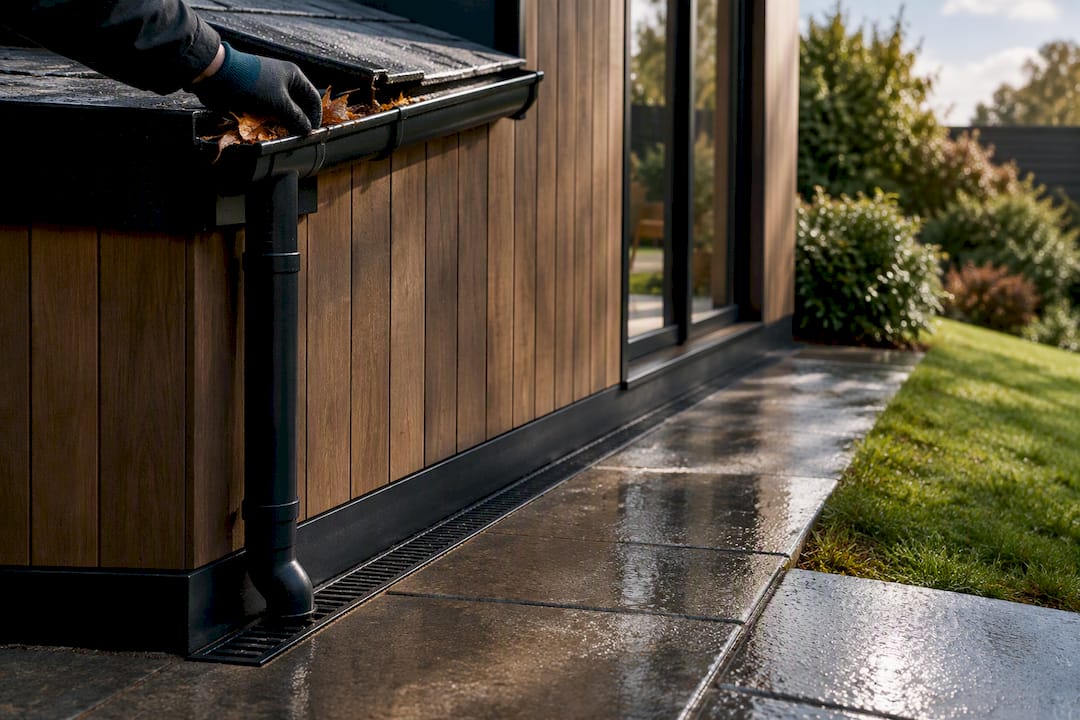 Gutter and drainage maintained beside garden room