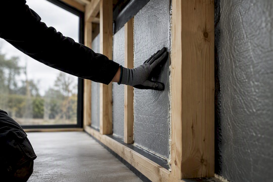 Insulation fitted between garden room timber studs