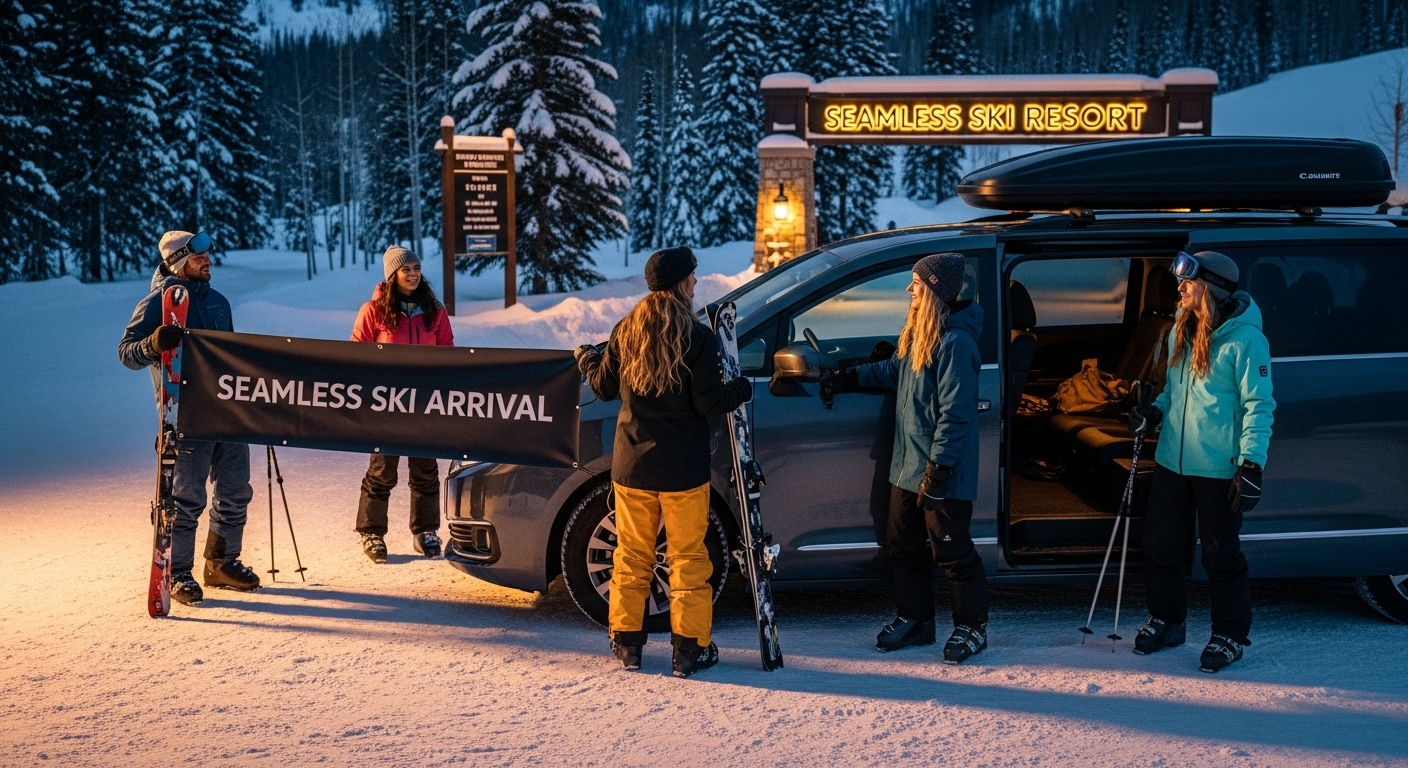 ski resort arrival minivan