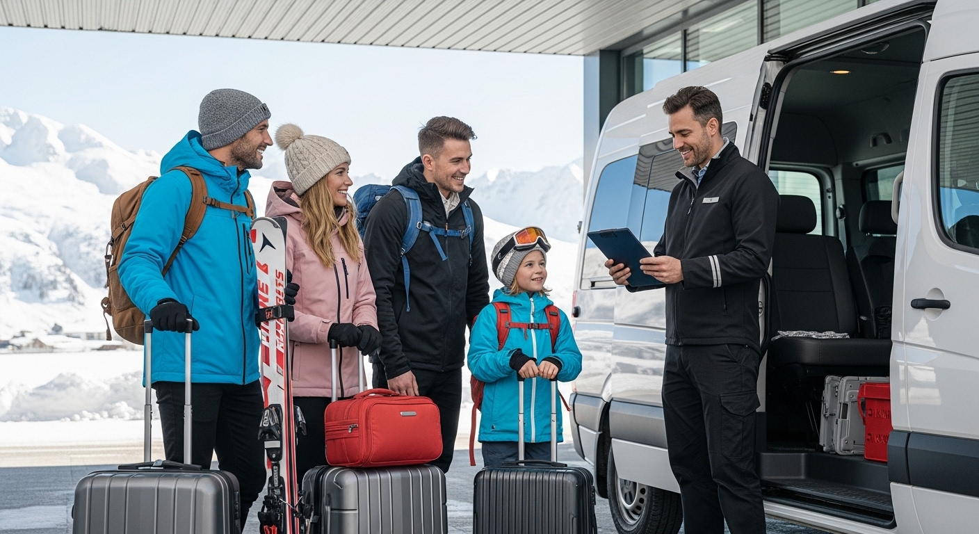 ski transfer checklist, family travel, airport shuttle
