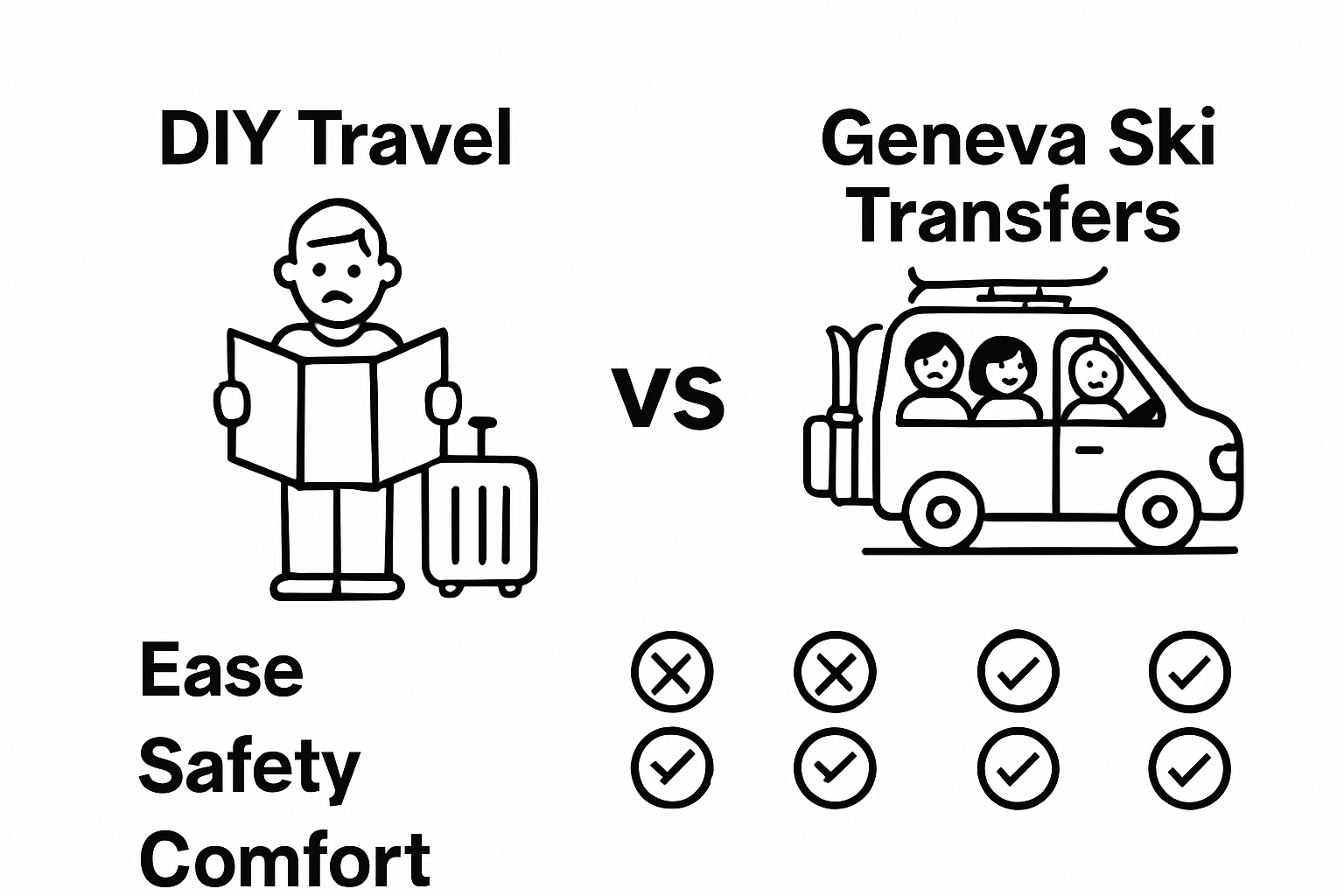 Comparison of DIY travel vs. Geneva ski transfers