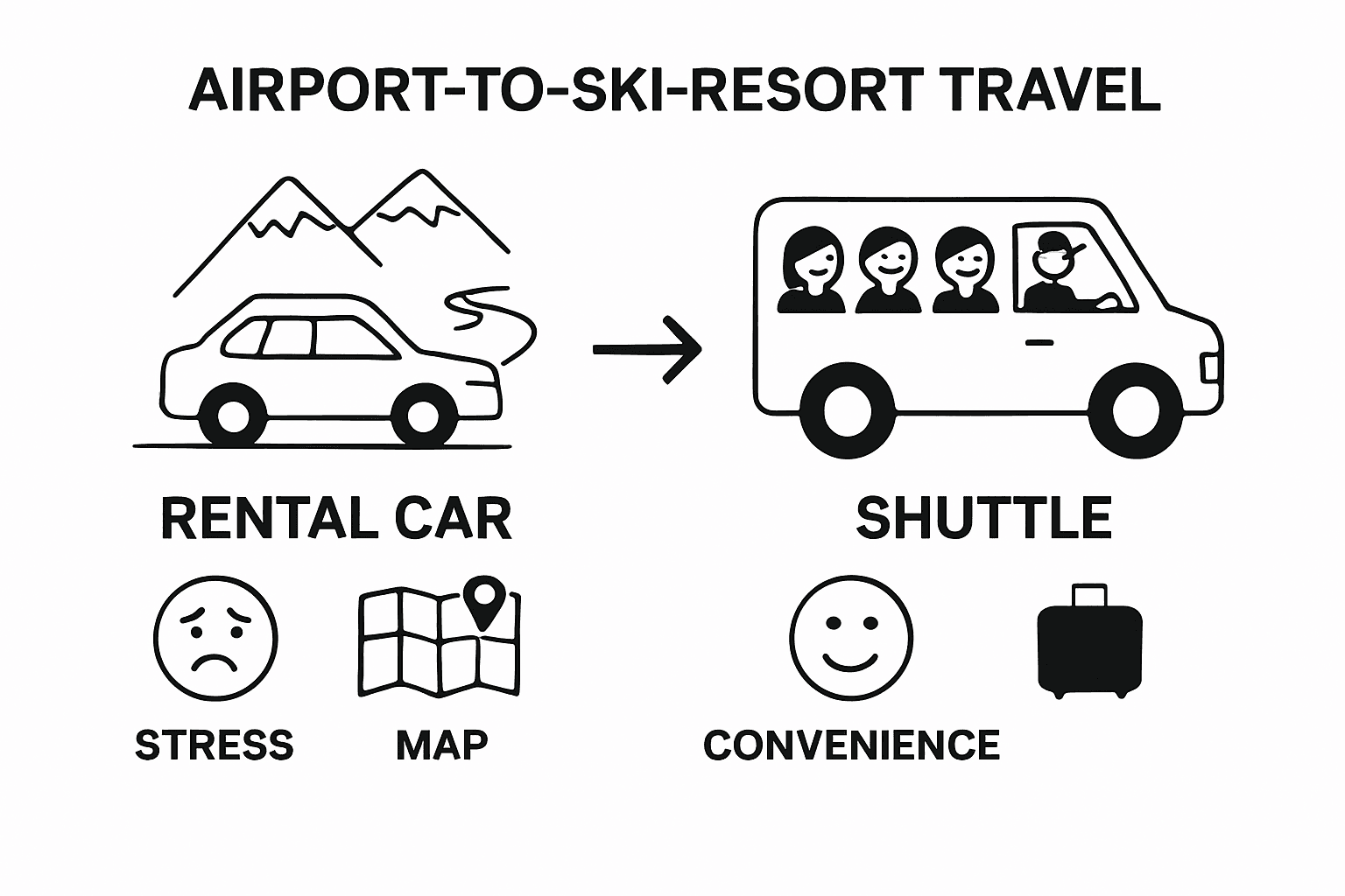 Comparison of shuttle vs rental car for ski travel