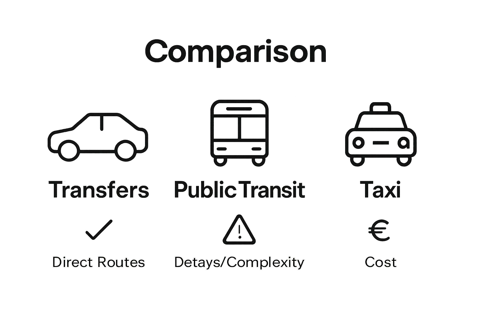 Airport transfer, public bus, and taxi comparison chart
