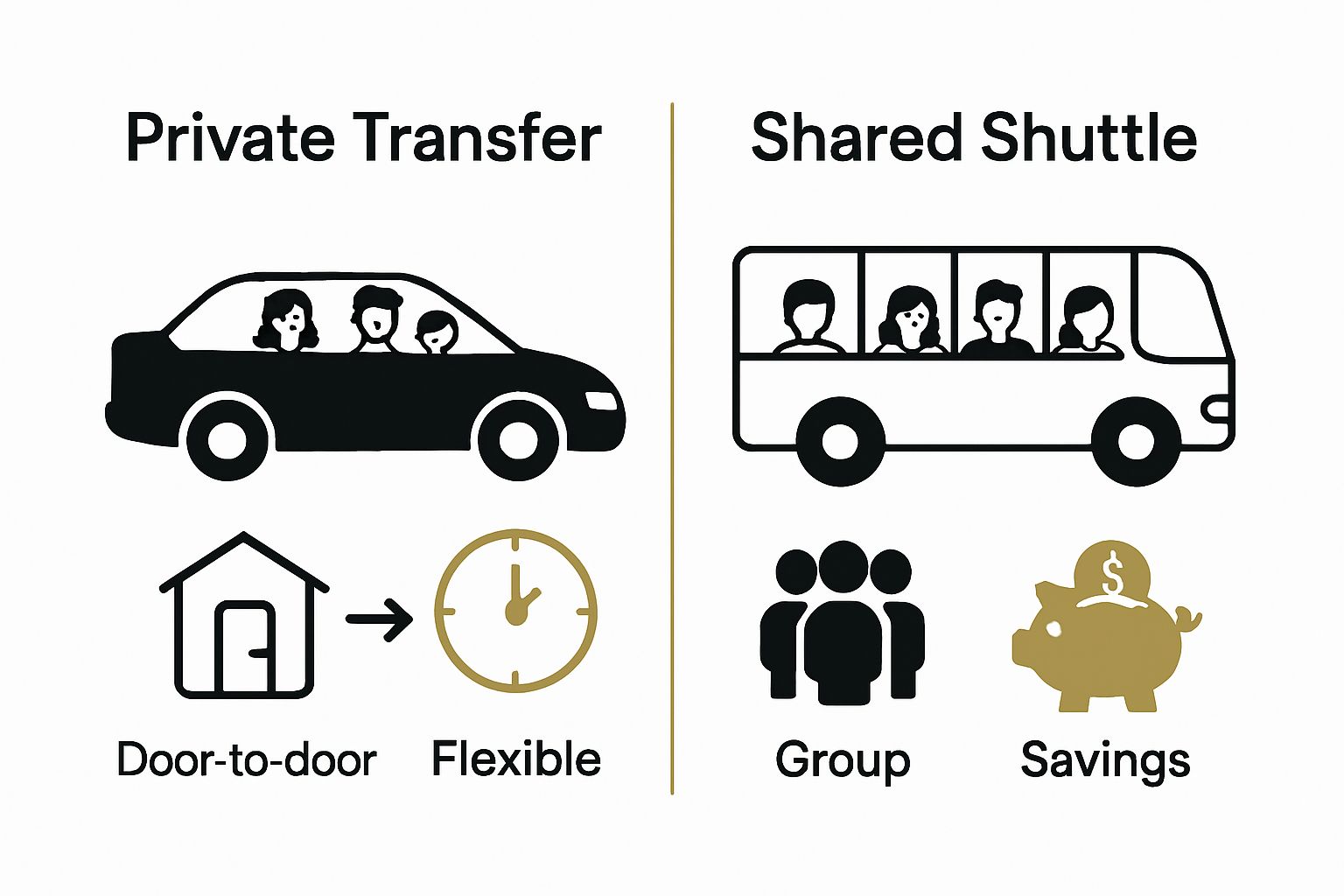 Comparison of private ski transfer with shared shuttle