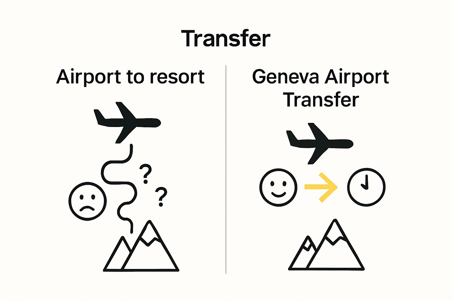 Infographic comparing traditional travel with organized Geneva airport transfer workflow.