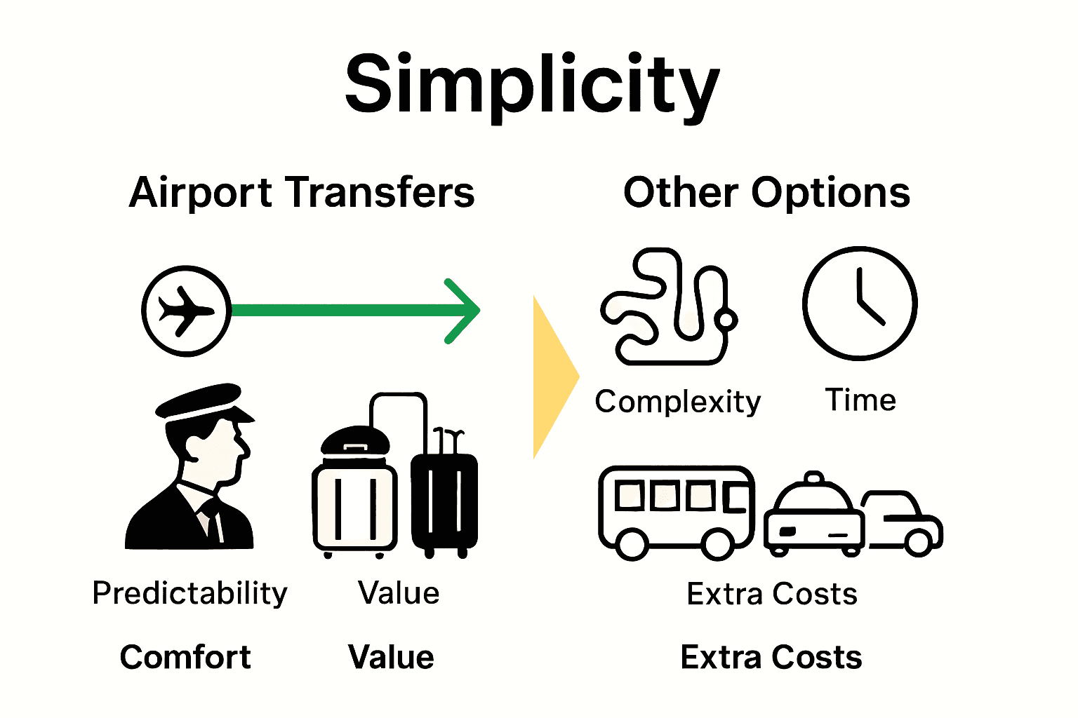 Infographic comparing airport transfers to taxis and public transport.